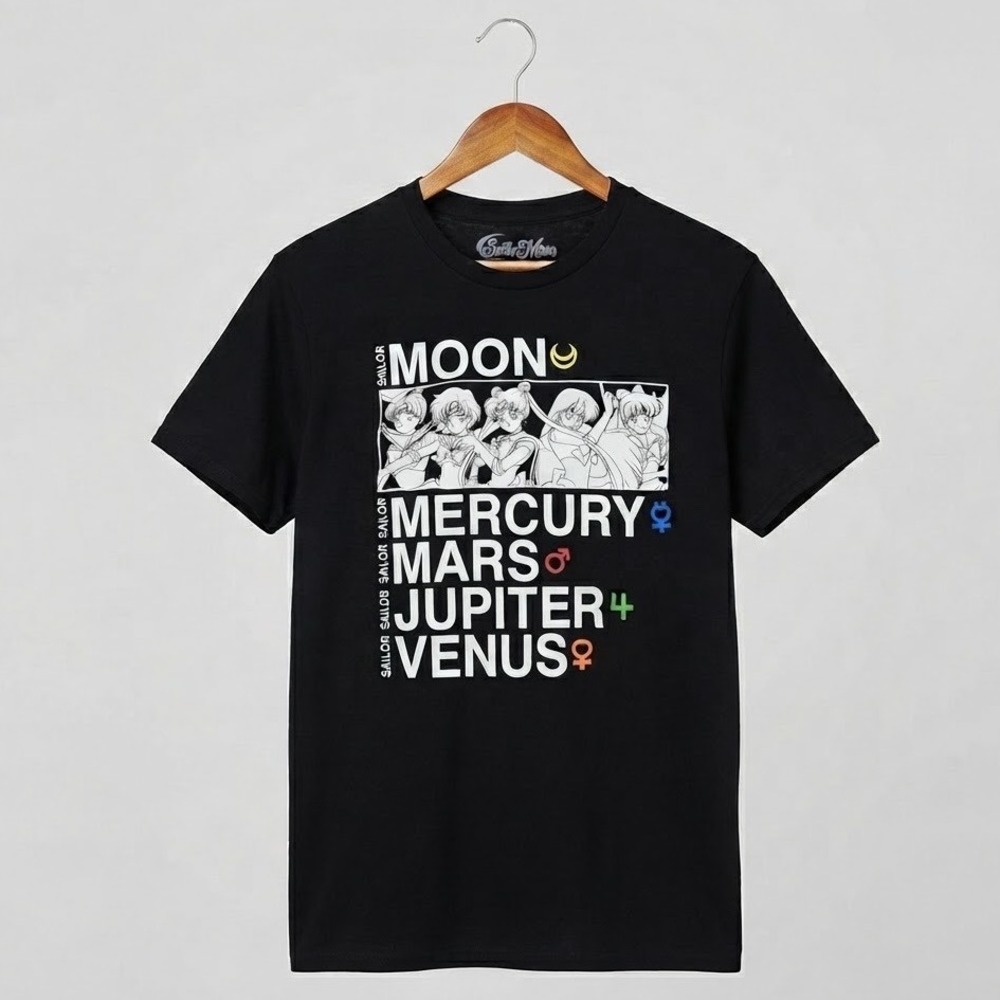 Sailor Moon Graphic T-Shirt Medium Black Inner Senshi Anime Manga Tee Manga